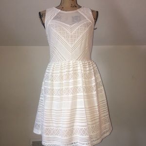 Trixxi Size 9 White Cream Lace Mesh A Line Dress